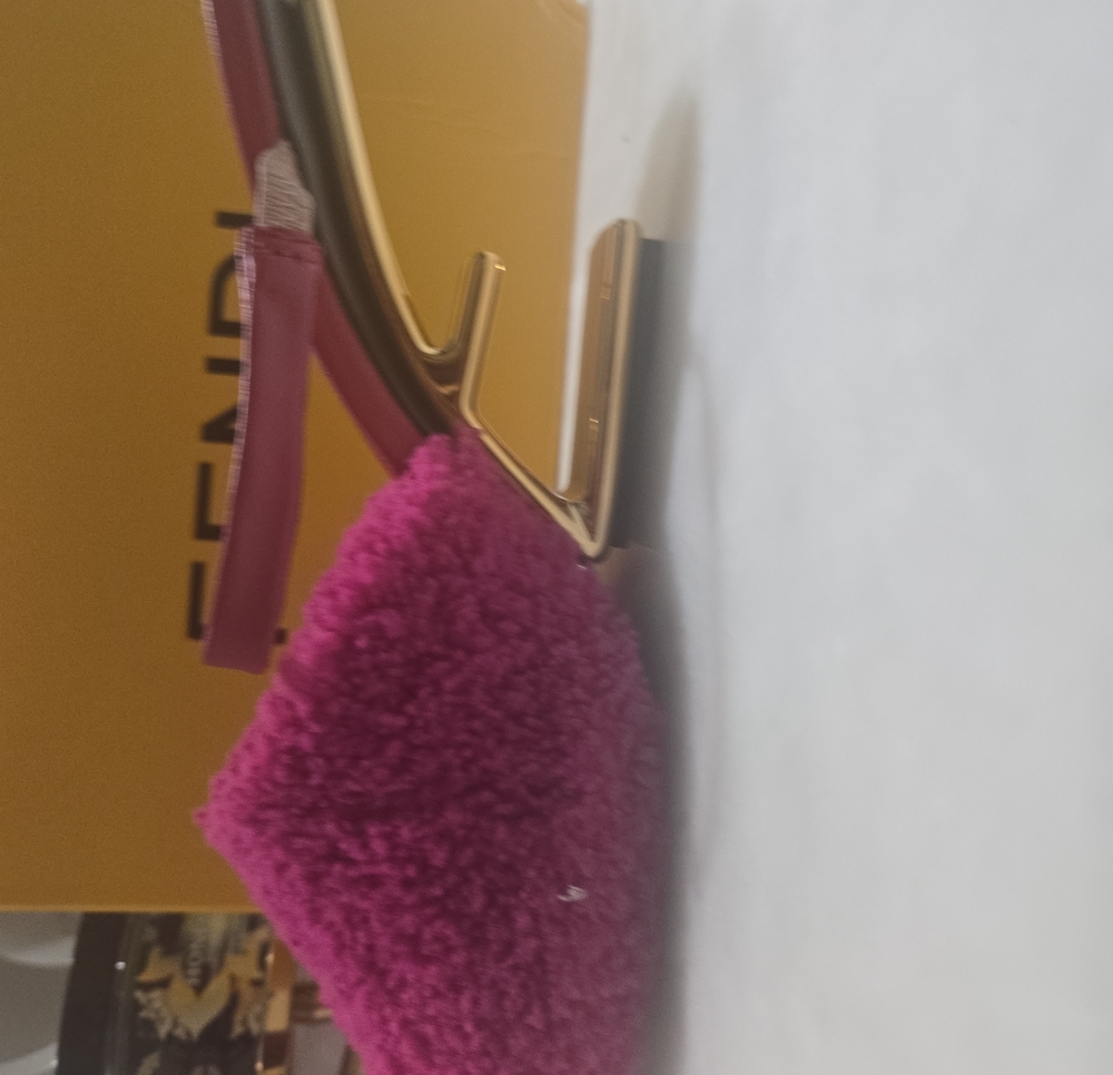 Fendi Hot Pink Shearling Slingback Heels - Picture 4 of 8